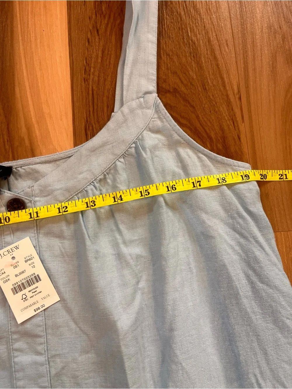 $98 NEW J Crew 12 Linen Blend Button Front Mini Dress Sky Blue Tiered Coquette